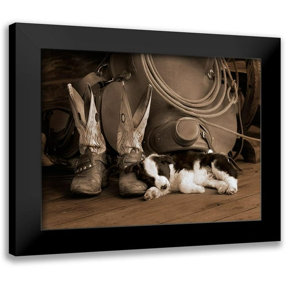 Dawson, Robert 14x12 Black Modern Framed Museum Art Print Titled - Cowboy Puppy