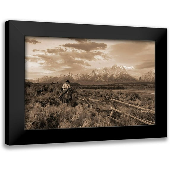 Dawson, Robert 18x13 Black Modern Framed Museum Art Print Titled - Ridin Fences I sepia
