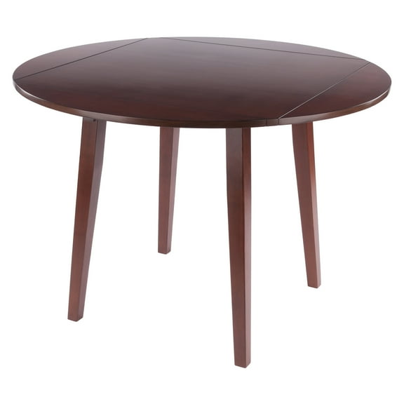 Winsome Dawson Round Dining Table, Quad Drop Leaf, Walnut Finish