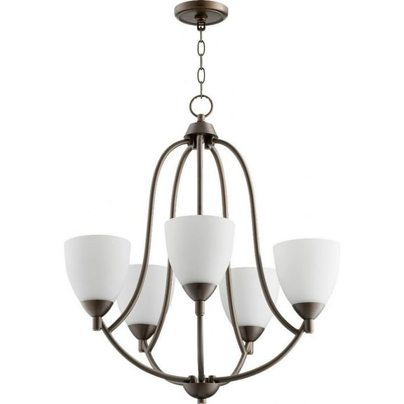 Dawson Wynd 5 Light Chandelier in Bailey Street Home Home Collection Style 24 inches Wide By 27 inches High-Oiled Bronze Finish-Satin Opal Glass Color