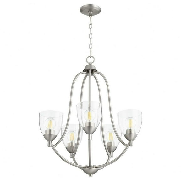 Dawson Wynd 5 Light Chandelier in Bailey Street Home Home Collection Style 24 inches Wide By 27 inches High-Satin Nickel Finish-Clear Glass Color