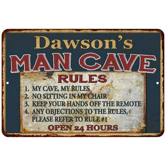 Dawson's Man Cave Rules Chic Rustic Green Sign Home 12 x 18 Matte Finish Metal 112180049448