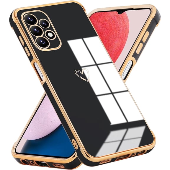 Daxi Compatible with Samsung Galaxy A13 4G Phone Case, Cute Heart Pattern Electroplated TPU Protective Case - Black