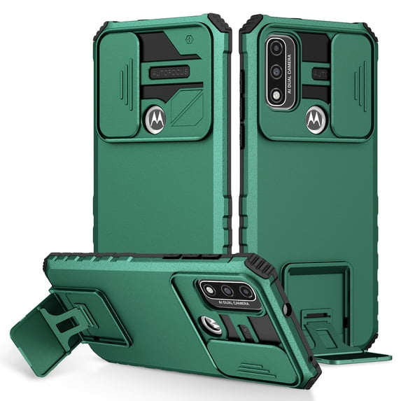 Daxi Moto G Pure 2021 Case with Built-in Sliding Lens Guard Ring Stand Cover - Darkgreen