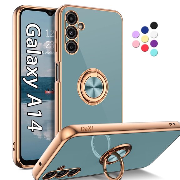 Daxi for Samsung Galaxy A14 with Ring Stand, 360 Degree Rotation Magnetic Phone Case -Gray Green