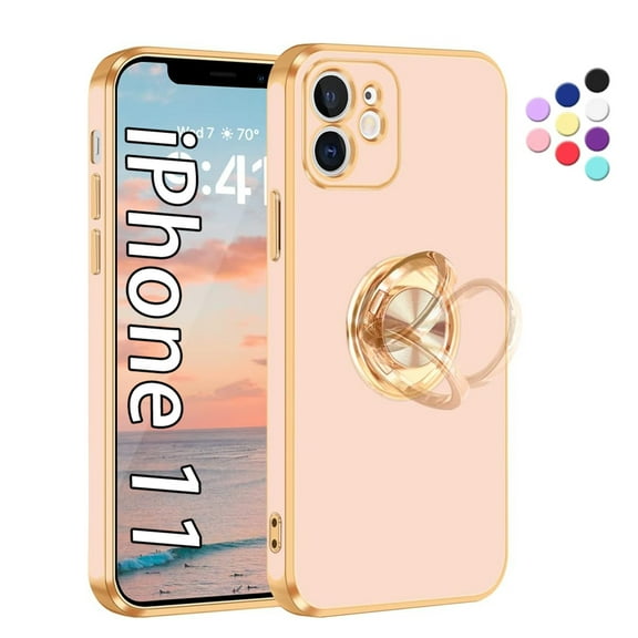 Daxi for iPhone 11 mobile phone case with 360° ring bracket magnetic support shockproof protective cover-Rose Gold