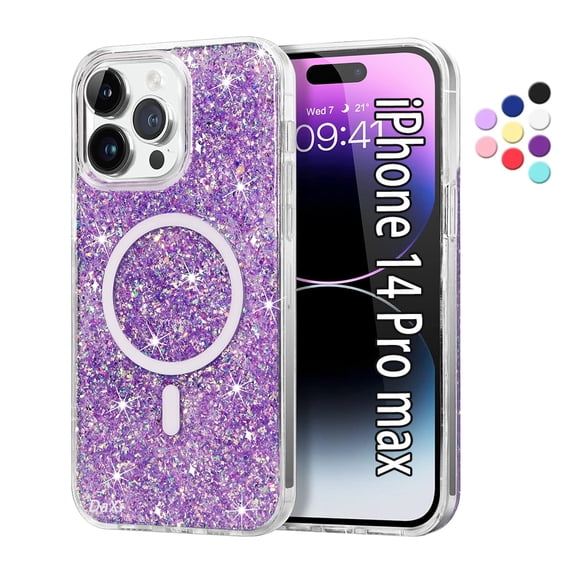 Daxi for iPhone 14 Pro max case, clear magnetic ultra-thin glitter women's girly soft case-Purple