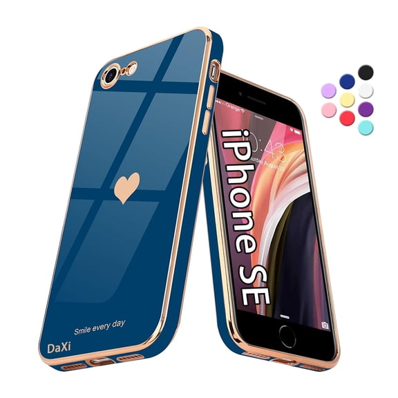Daxi for iPhone SE 2020/7/8 mobile phone case suitable for girls cute love luxury shiny electroplating protective case - Royal Blue