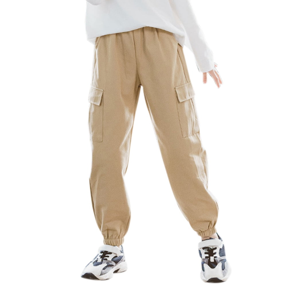 Daxin Kids Girls Casual Cargo Pants Elastic Waistband Trousers Cargo