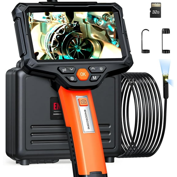 Daxiongmao 16.4ft Dual Lens Endoscope Camera with Light, 5" IPS Screen Borescope, 1080P HD Inspection Camera with Lights, IP67 Waterproof Flexible Cable for Automotive/Home/Wall/Pipe/Car