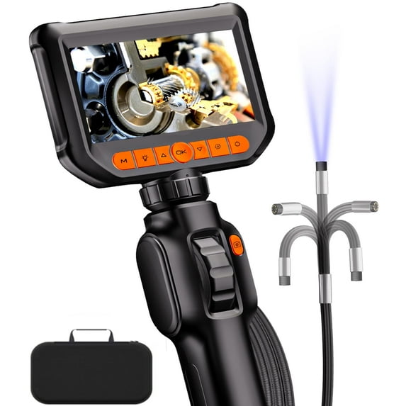 Daxiongmao 4.3Inch Screen Two-Way Articulating Borescope with 32G Card, 1080 HD 5ft Semi-Rigid Cable, Borescope Endoscope Camera with Light, IP67 Waterproof Sewer Camera, Gadgets for Men