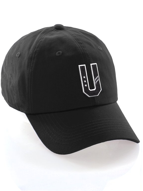 3D Custom Alphabet AZ Letter Numbers Initial Baseball Dad Hat- Black, Letter U