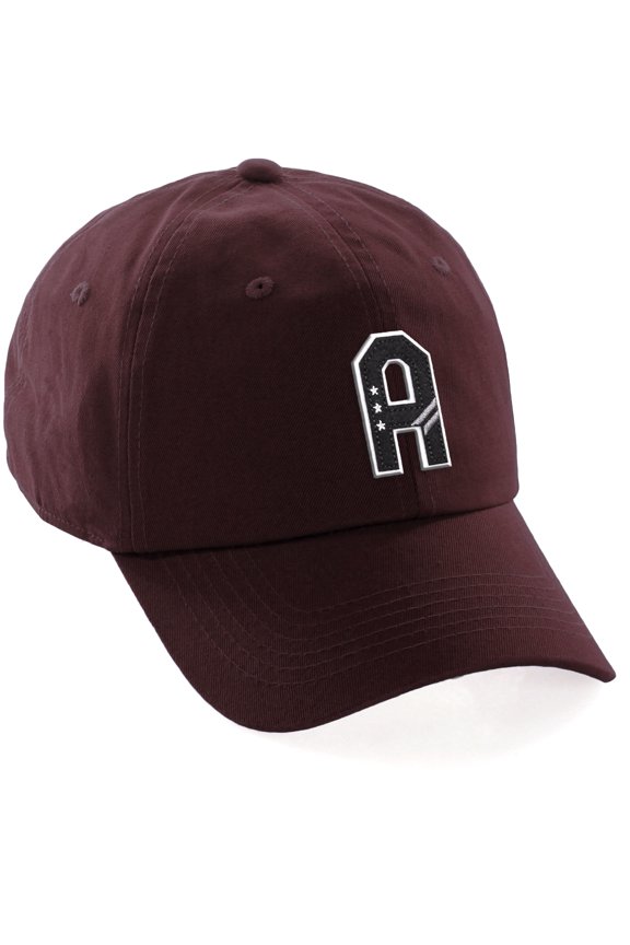 3D Custom Alphabet AZ Letter Numbers Initial Baseball Dad Hat- Burgundy, Letter A