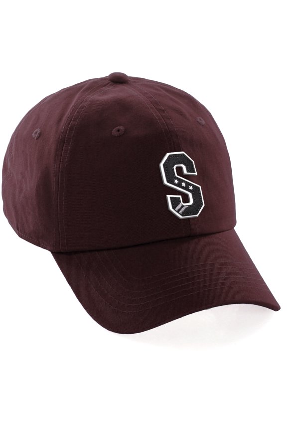 3D Custom Alphabet AZ Letter Numbers Initial Baseball Dad Hat- Burgundy, Letter S