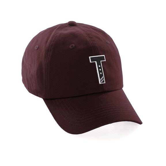 Daxton 3D Custom Alphabet AZ Letter Numbers Initial Baseball Dad Hat- Burgundy, Letter T