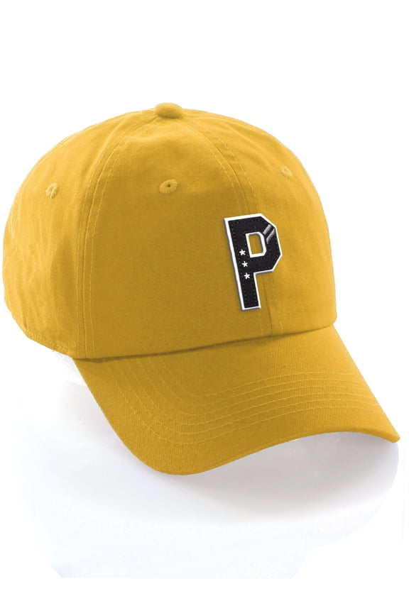 3D Custom Alphabet AZ Letter Numbers Initial Baseball Dad Hat- Gold, Letter P
