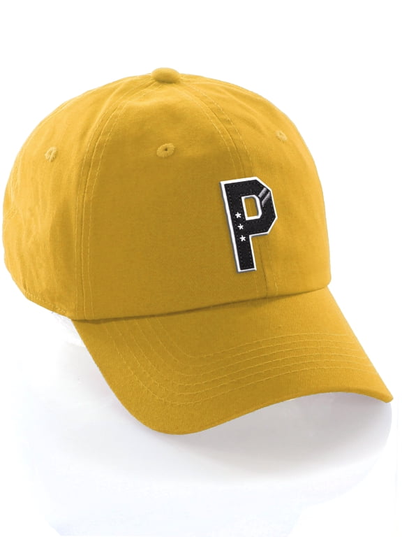 3D Custom Alphabet AZ Letter Numbers Initial Baseball Dad Hat- Gold, Letter P