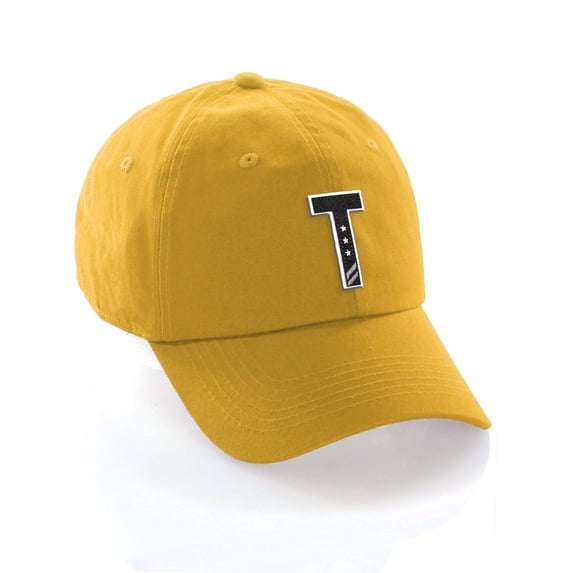 Daxton 3D Custom Alphabet AZ Letter Numbers Initial Baseball Dad Hat- Gold, Letter T