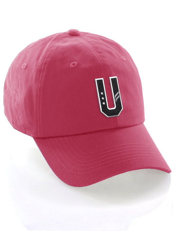 3D Custom Alphabet AZ Letter Numbers Initial Baseball Dad Hat- Hot Pink, Letter U
