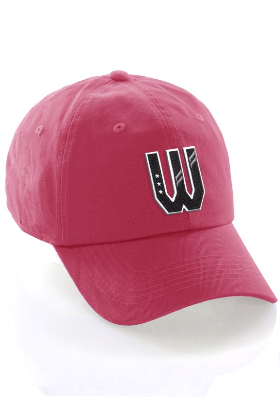 3D Custom Alphabet AZ Letter Numbers Initial Baseball Dad Hat- Hot Pink, Letter W