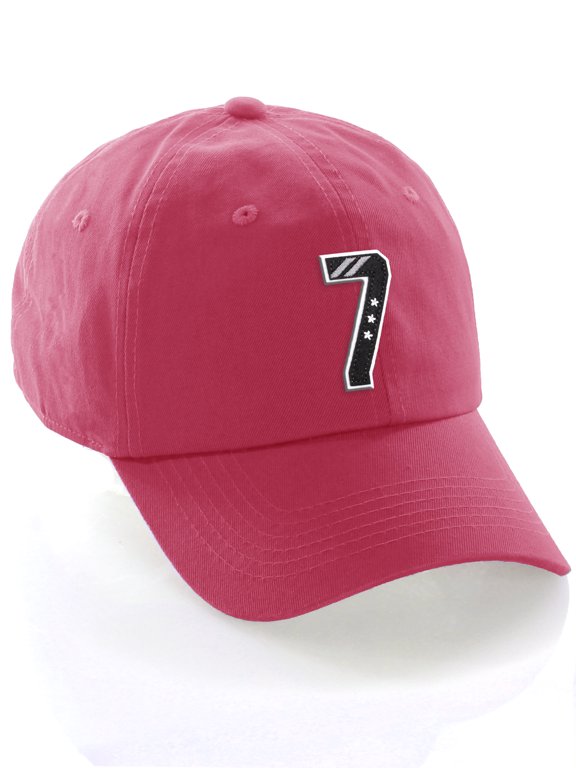 3D Custom Alphabet AZ Letter Numbers Initial Baseball Dad Hat- Hot Pink, Number 7