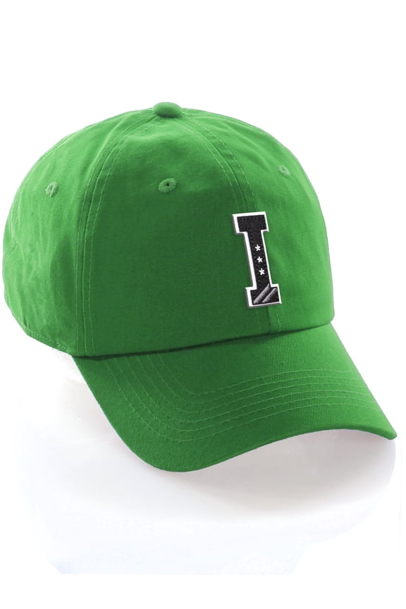 3D Custom Alphabet AZ Letter Numbers Initial Baseball Dad Hat- Kelly, Letter I