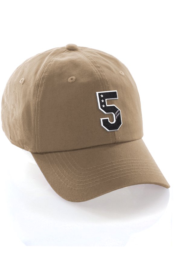 3D Custom Alphabet AZ Letter Numbers Initial Baseball Dad Hat- Khaki, Number 5