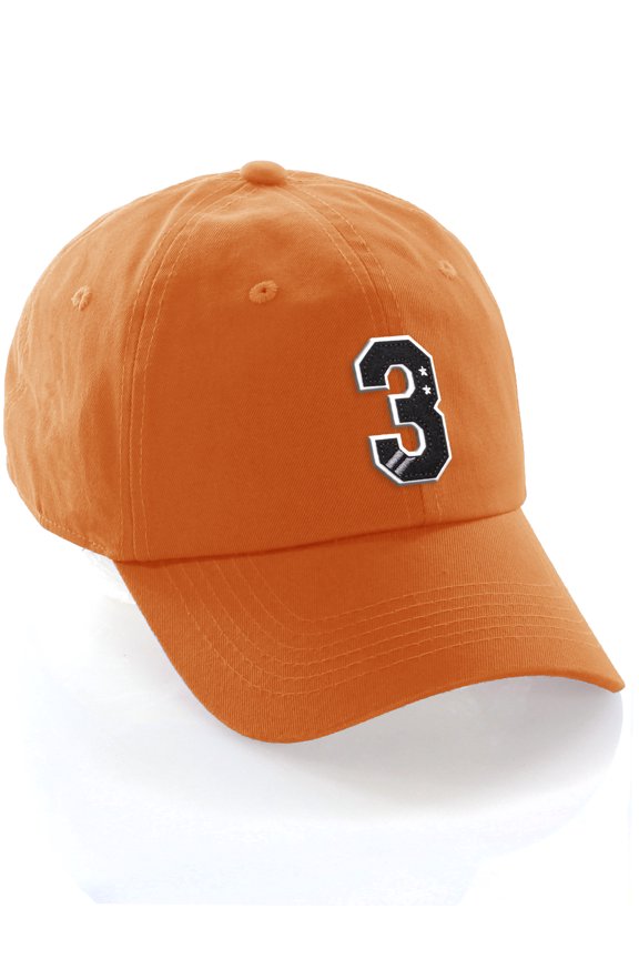 3D Custom Alphabet AZ Letter Numbers Initial Baseball Dad Hat- Orange, Number 3