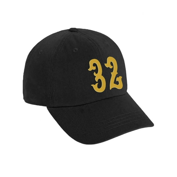 Daxton 3D Vintage Custom Number Low Profile Adjustable Baseball Dad Hat Cap, Black Gold, 32