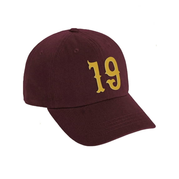 Daxton 3D Vintage Custom Number Low Profile Adjustable Baseball Dad Hat Cap, Burgundy Gold, 19