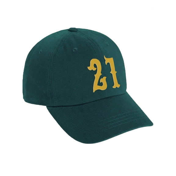 Daxton 3D Vintage Custom Number Low Profile Adjustable Baseball Dad Hat Cap, Dark Green Gold, 21