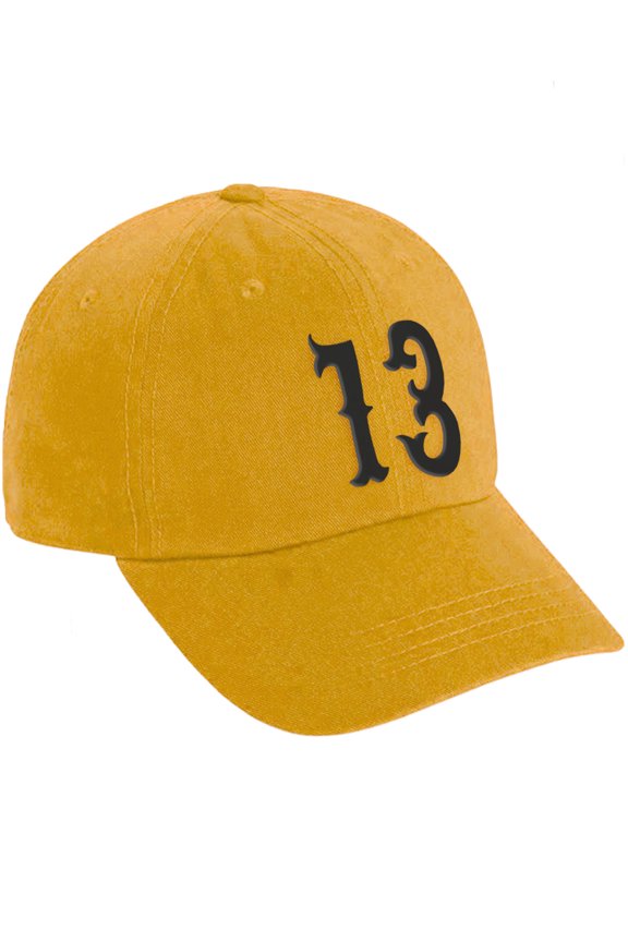 3D Vintage Custom Number Low Profile Adjustable Baseball Dad Hat Cap, Gold Black, 13