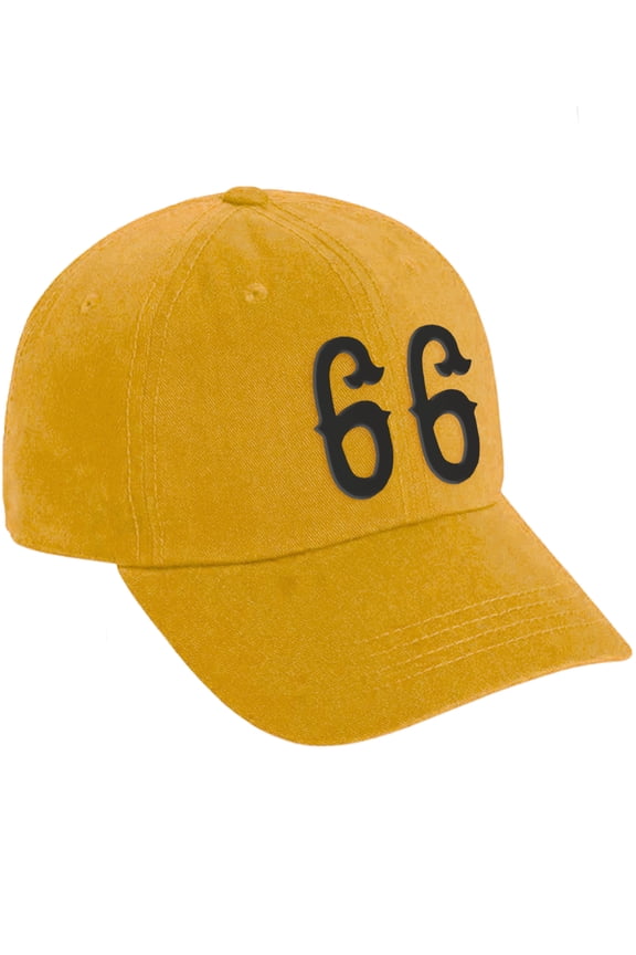 3D Vintage Custom Number Low Profile Adjustable Baseball Dad Hat Cap, Gold Black, 66