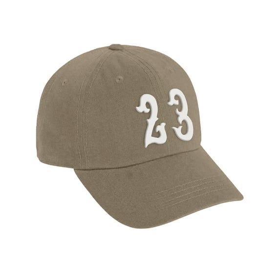 Daxton 3D Vintage Custom Number Low Profile Adjustable Baseball Dad Hat Cap, Khaki White, 23