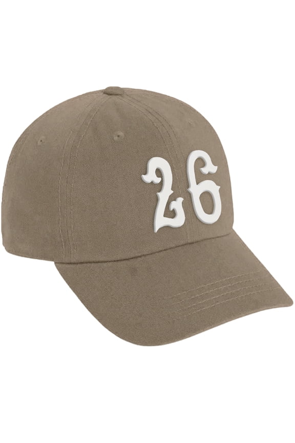 3D Vintage Custom Number Low Profile Adjustable Baseball Dad Hat Cap, Khaki White, 26
