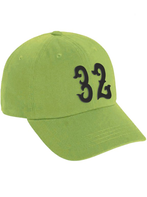 3D Vintage Custom Number Low Profile Adjustable Baseball Dad Hat Cap, Lime Black, 32