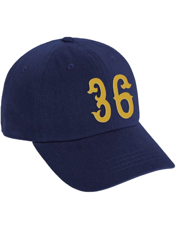 3D Vintage Custom Number Low Profile Adjustable Baseball Dad Hat Cap, Navy Gold, 36