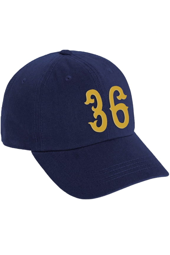 3D Vintage Custom Number Low Profile Adjustable Baseball Dad Hat Cap, Navy Gold, 36