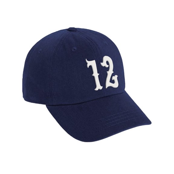 Daxton 3D Vintage Custom Number Low Profile Adjustable Baseball Dad Hat Cap, Navy White, 12