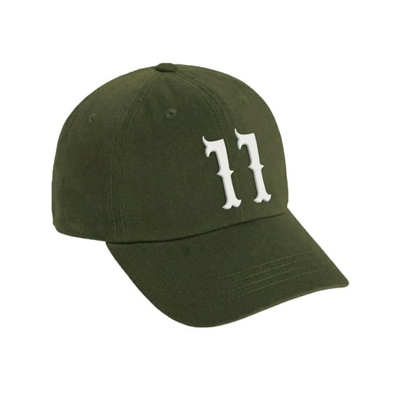 Daxton 3D Vintage Custom Number Low Profile Adjustable Baseball Dad Hat Cap, Olive White, 11