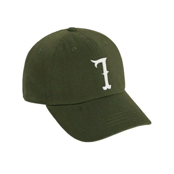Daxton 3D Vintage Custom Number Low Profile Adjustable Baseball Dad Hat Cap, Olive White, 7
