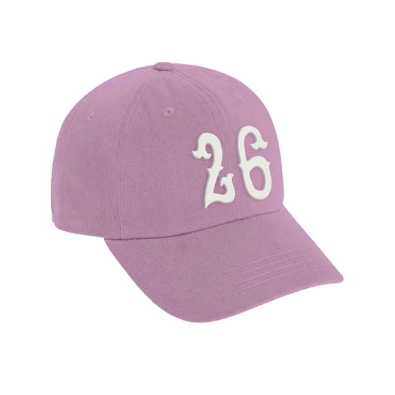 Daxton 3D Vintage Custom Number Low Profile Adjustable Baseball Dad Hat Cap, Pink White, 26