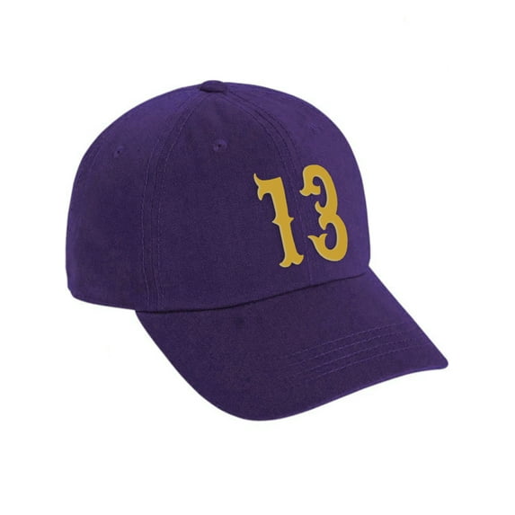 Daxton 3D Vintage Custom Number Low Profile Adjustable Baseball Dad Hat Cap, Purple Gold, 13