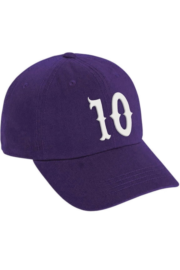 3D Vintage Custom Number Low Profile Adjustable Baseball Dad Hat Cap, Purple White, 10