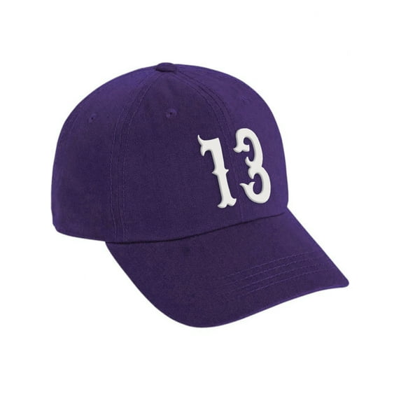 Daxton 3D Vintage Custom Number Low Profile Adjustable Baseball Dad Hat Cap, Purple White, 13