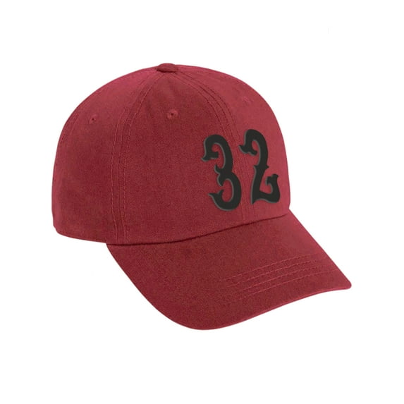 Daxton 3D Vintage Custom Number Low Profile Adjustable Baseball Dad Hat Cap, Red Black, 32