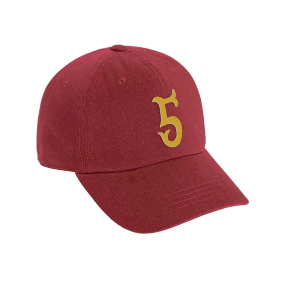 Daxton 3D Vintage Custom Number Low Profile Adjustable Baseball Dad Hat Cap, Red Gold, 5