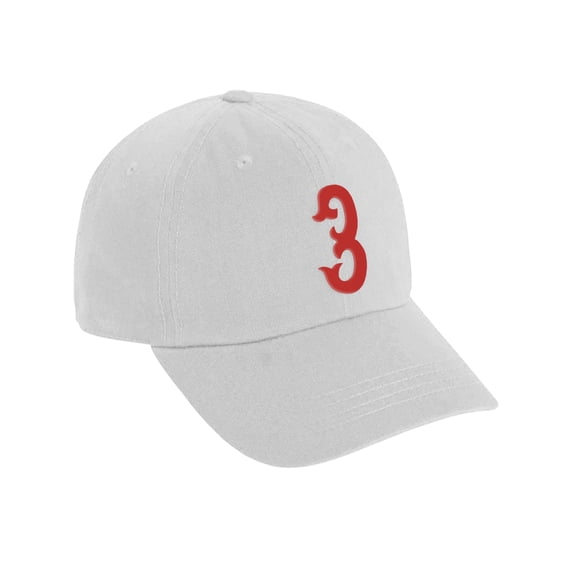 Daxton 3D Vintage Custom Number Low Profile Adjustable Baseball Dad Hat Cap, White Red, 3
