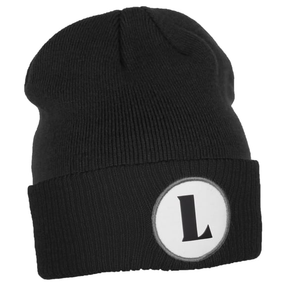 Daxton A to Z Initial Letter Cuffed Hat Beanie Warm Knit Skull Cap (Black, Letter L)