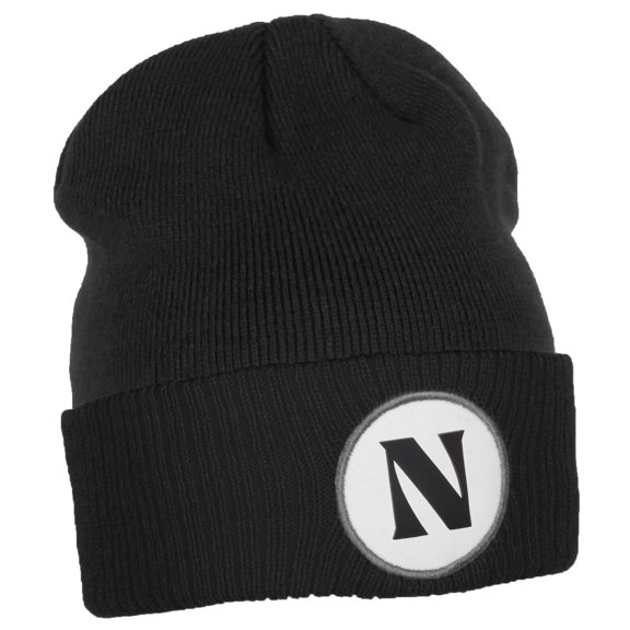 Daxton A to Z Initial Letter Cuffed Hat Beanie Warm Knit Skull Cap (Black, Letter N)